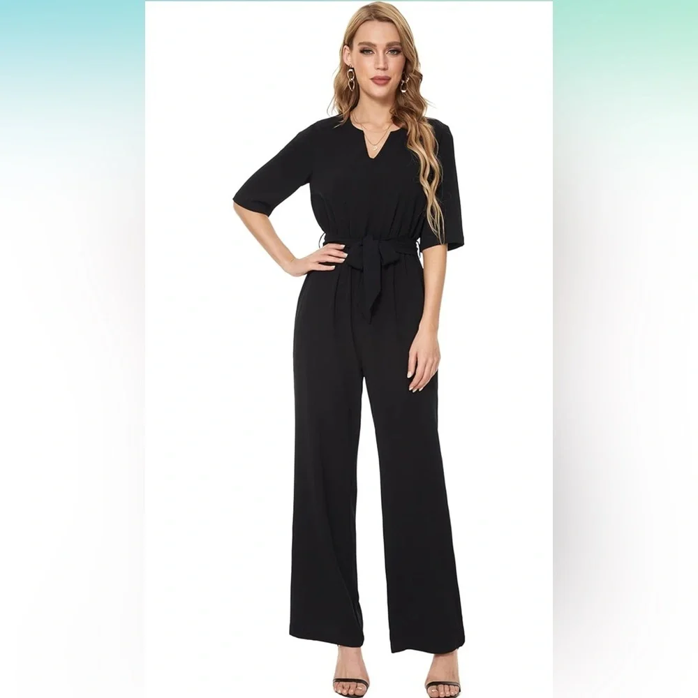Women's Short Sleeve Jumpsuits Loose Jumpsuit Wide Leg Pant Casual Rompers NWT M - Picture 3 of 3